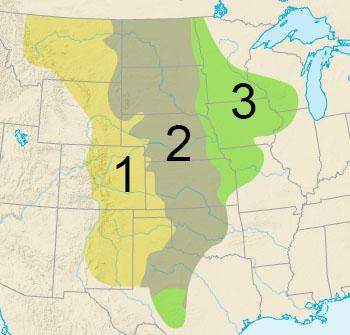 Which term best describes area 2 on the map ?  short grass prairie
