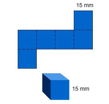This is a picture of a cube and the net for this cube. what is the surface area of this
