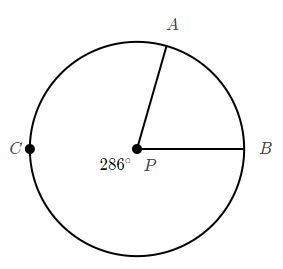 What is the arc measure of arc ab on circle p in degrees?