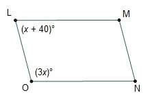 What is the measure of angle o in parallelogram lmno?  m∠o =