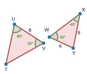 Are the two triangles below similar? (my guess is c) a: no, because there are not two