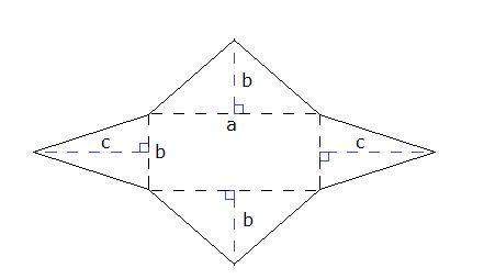 If a = 11 ft, b = 5 ft, and c = 7 ft, what is the surface area of the geometric shape formed by this