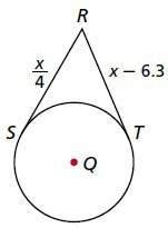 Given that segments rs and rt are tangent to circle q, find the length of rs.