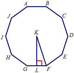 Identify the apothem of the regular decagon.  a.fg  b.fk  c.fl  d.kl