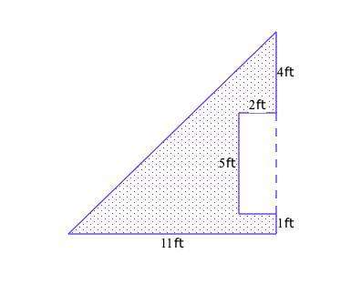 Arectangle is removed from a right triangle to create the shaded region shown below. find the area o