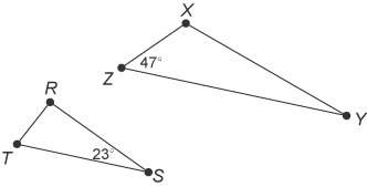 △rst is similar to triangle △xyz by the aa similarity postulate.  what is the measure of ∠x? &lt;