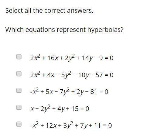Which equations represent hyperbolas?