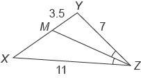 This figure shows △xyz . mz is the angle bisector of ∠yzx . what is xm ?  enter yo