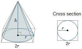 Acone fits inside a square pyramid as shown. for every cross section, the ratio of the area of the c