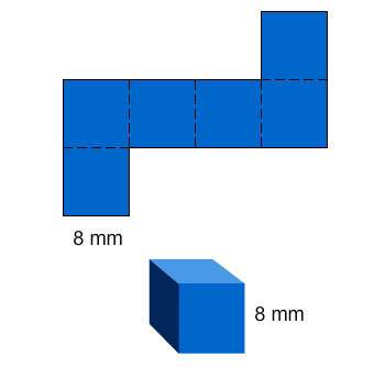 This is a picture of a cube and the net for the cube. what is the surface area of the cu