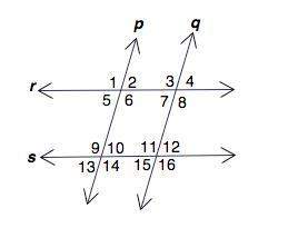 Given: ∠5 ≅ ∠13 which lines must be parallel?  a) r and s  b) p and q