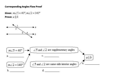 Corresponding angles flow proof. given: m&lt; 5 = 40°, m&lt; 2 = 140°