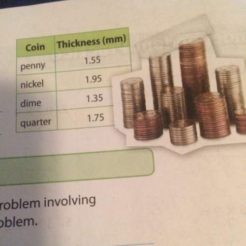 The thickness of each type of coin is shown in the table. how much thicker is stack of dollars worth
