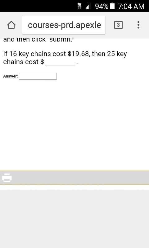 If 16 key chains cost $19.68, then 25 key chains cost?