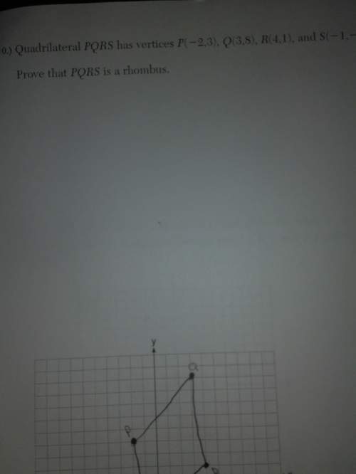 Quadrilateral pqrs has vertices p(-2,3), q(3,8), r(4,1) s(-1,-4). prove that pqrs is a rhombus