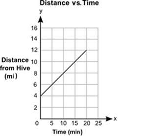 The graph below shows the distance, y, in miles, of a bee from its hive, for a certain amount of tim