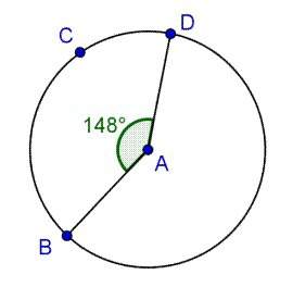 In circle a shown below, the measure of ∡bad is 148°. if marc bc is 102°, wh