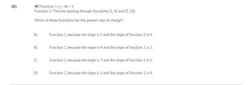 Correct answer only ! function 1: y = 4x + 5function 2: the line pas
