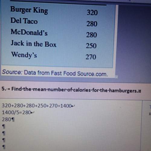 Find the mean number of calories for the hamburgers