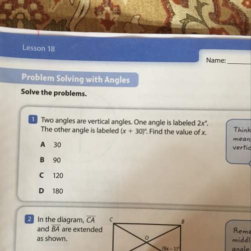 Two angles are vertical angles. one angle is labeled 2x. the other angle is labeled (x + 30). find t