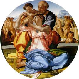 Below is a piece by michelangelo, called the holy family. explain the term modeling in art and why m