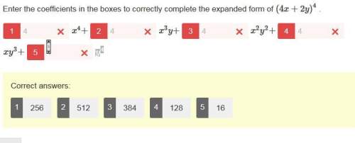 Enter the coefficients in the boxes to correctly complete the expanded form of (4x+2y)4 .