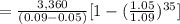=\frac{3,360}{(0.09 - 0.05)}[1 - (\frac{1.05}{1.09})^{35}]\\\\