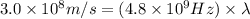 3.0\times 10^8 m/s=(4.8\times 10^9 Hz)\times \lambda