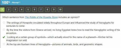 In the riddle of the rosetta stone, which sentence includes an opinion