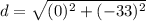 d = \sqrt{(0)^2+(-33)^2}
