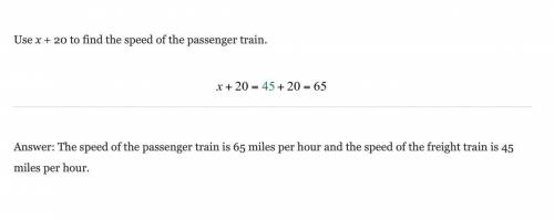 A passenger train can travel, on average, 20 miles per hour faster than a freight train.

If the pas