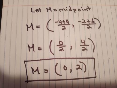 What is the midpoint of the segment shown below? (-4,6) (4,-2)