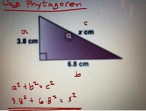 Choose the equation that correctly uses the Pythagorean Theorem for the given right triangle.

a) x^