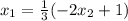 x_{1} = \frac{1}{3} (-2x_{2} + 1)