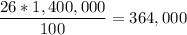 \displaystyle \frac{26*1,400,000}{100}=364,000