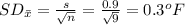 SD_{\bar x}=\frac{s}{\sqrt{n}}=\frac{0.9}{\sqrt{9}}=0.3^{o}F