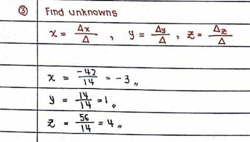 Solve this system:
2x+5y+z=3
x-3y+2z=2
-x+2y-3z=-7