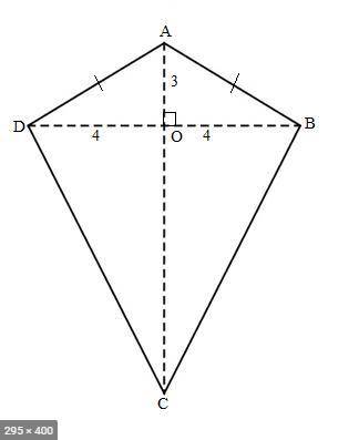 Given kite ABCD  with  AD=AB,  AO=3, and BD=8. Find AD.

This is to find the missing side with Verte