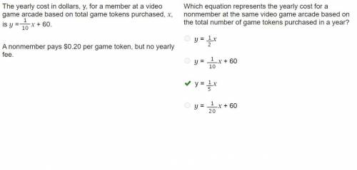 Which equation represents the yearly cost for a nonmember at the same video game arcade based on the
