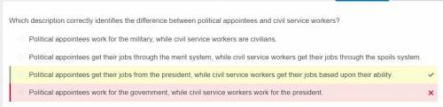 Which description correctly identifies the difference between political appointees and civil service