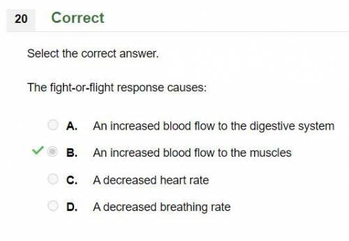 The fight-or-flight response causes:

A.
An increased blood flow to the digestive system
B.
An incre