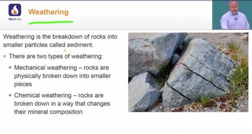 Weathering is the breakdown of rocks into smaller particles called . weathering is when rocks are ph