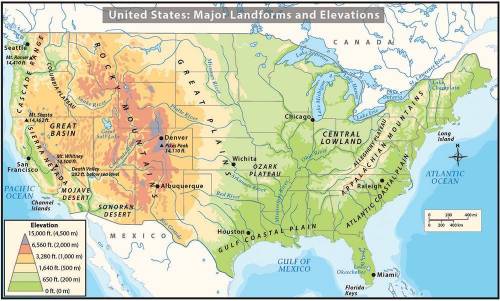 according to the map , would a person go east or west of the Great Plains if they wanted to climb se