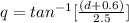 q = tan^{-1} [\frac{(d + 0.6)}{2.5}]
