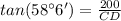 tan(58^{\circ} 6')=\frac{200}{CD}
