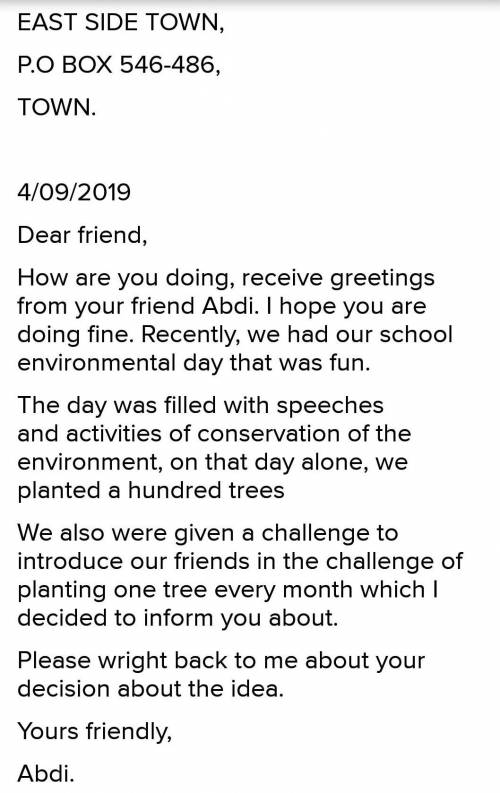 Write a letter to your friend telling him/her what you learned about environment in class