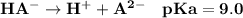 \mathbf{HA^- \to H^+ +A^{2-}  \ \ \ pKa = 9.0}