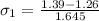 \sigma_1 =  \frac{ 1.39 -  1.26 }{ 1.64 5}