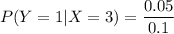 P(Y = 1|X=3) = \dfrac{0.05}{0.1}