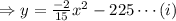 \Rightarrow y=\frac{-2}{15}{x^2-225}\cdots(i)